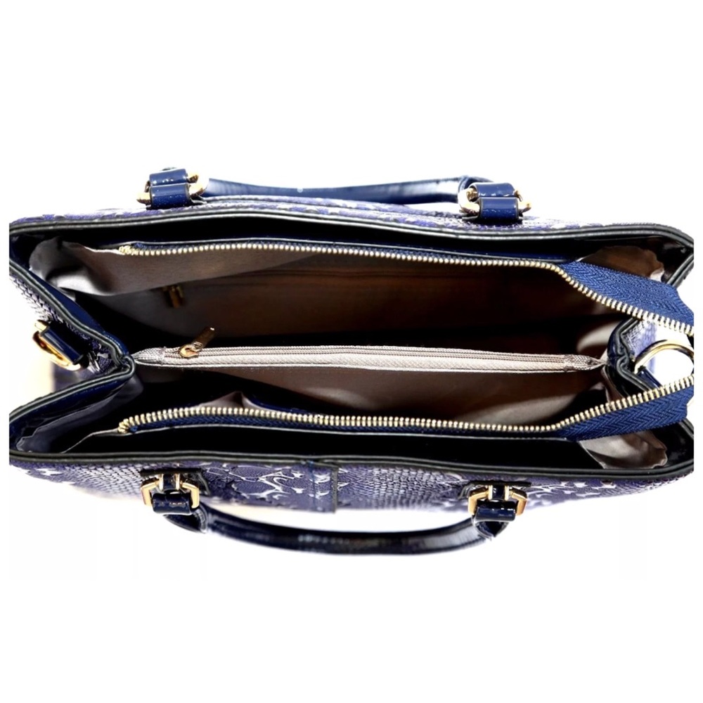 The Leona Blue Crocodile Embossed Handbag - Picture 7 of 7